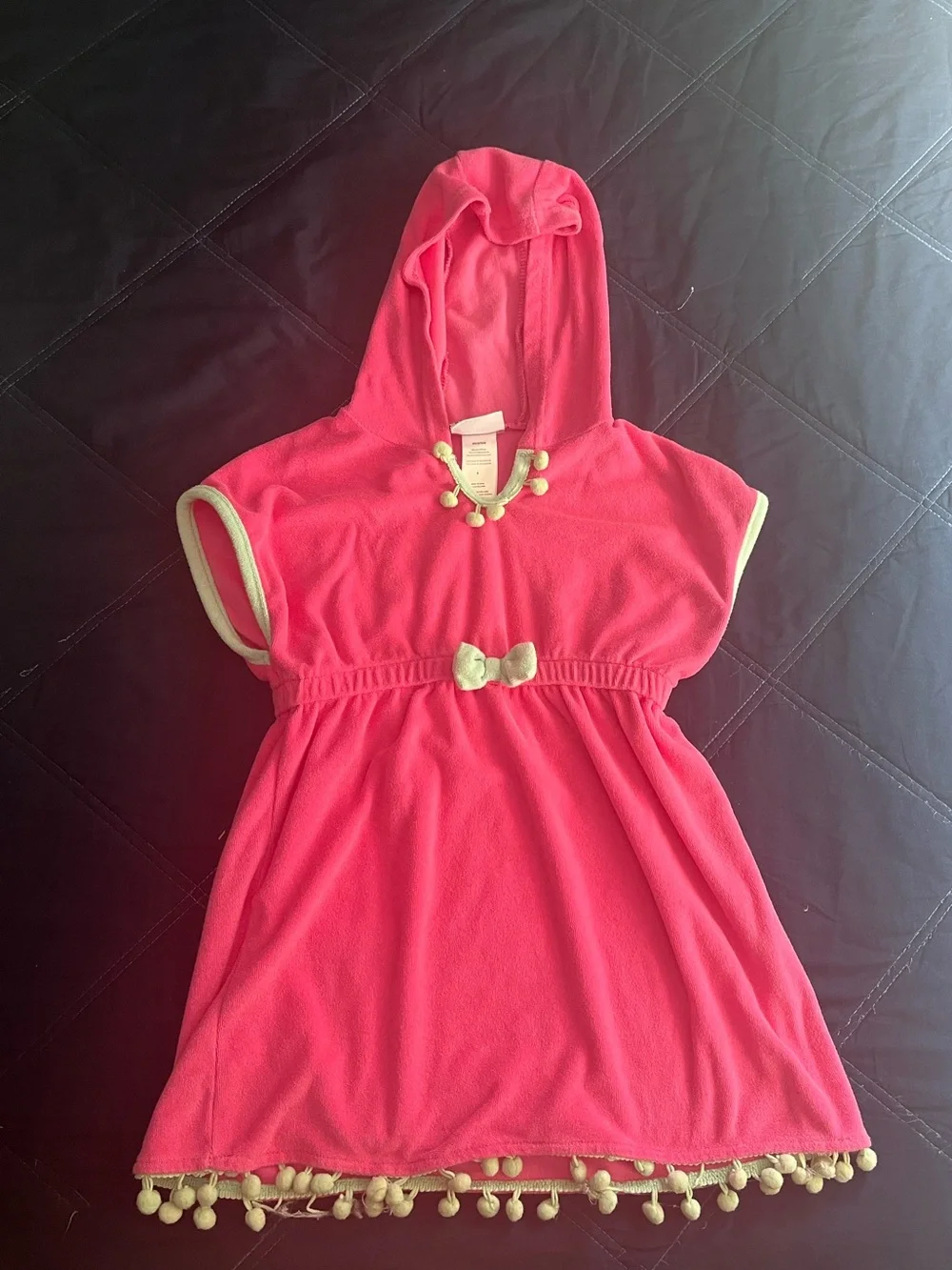 Nicole Miller Pink Hooded Pom Pom Cover-Up with Striped Ruffle Swimsuit